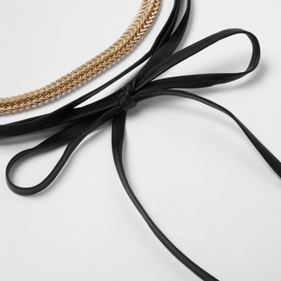 Gold tone choker bow wrap necklace set
